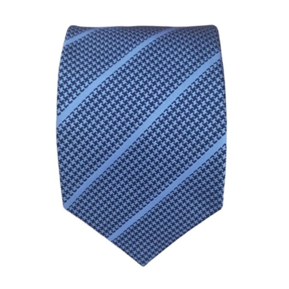 VAN LAACK Purple Striped Houndstooth Silk Tie 59"/ 3.2" EC